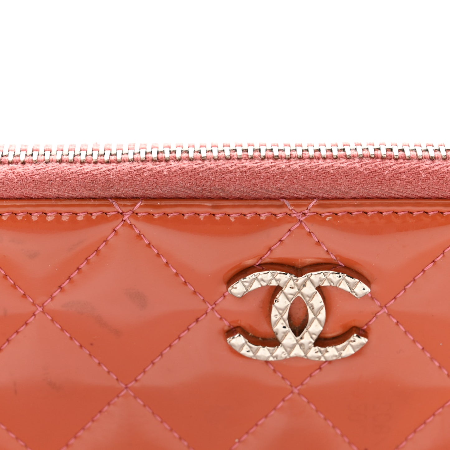 Patent Quilted Brilliant Zip Around Wallet Coral