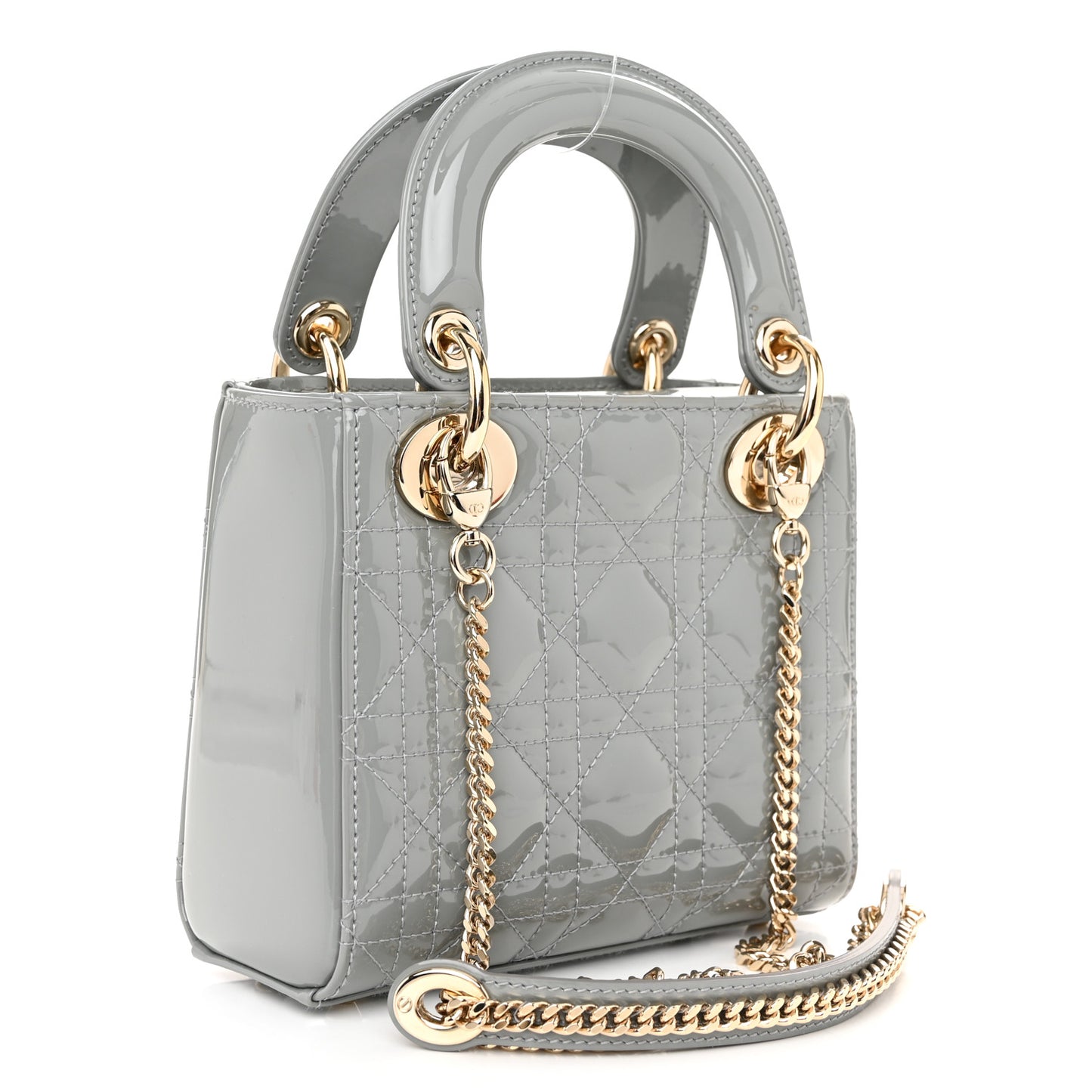 Patent Cannage Mini Lady Dior Grey Stone