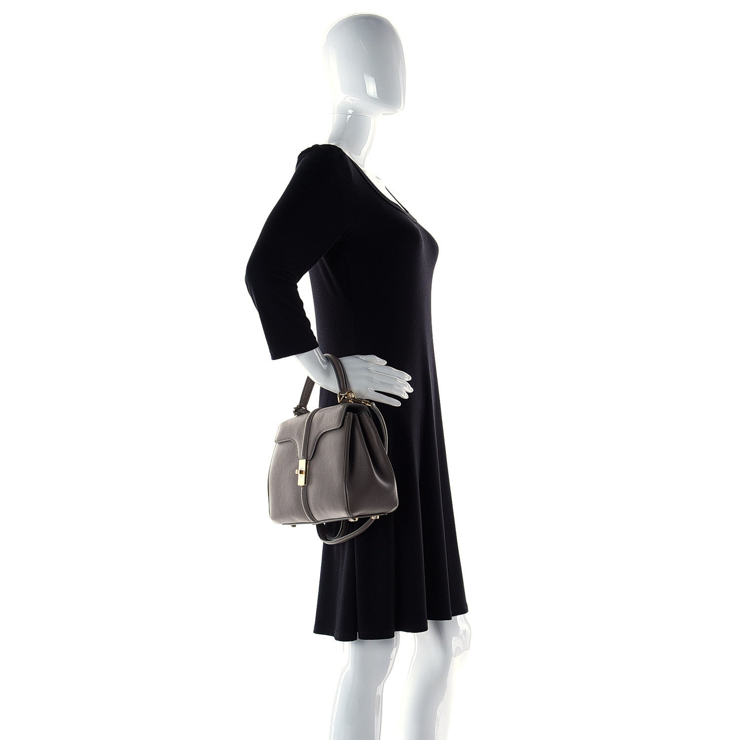 Celine Grained Calfskin Small 16 Top Handle Bag Pebble 3 of 14