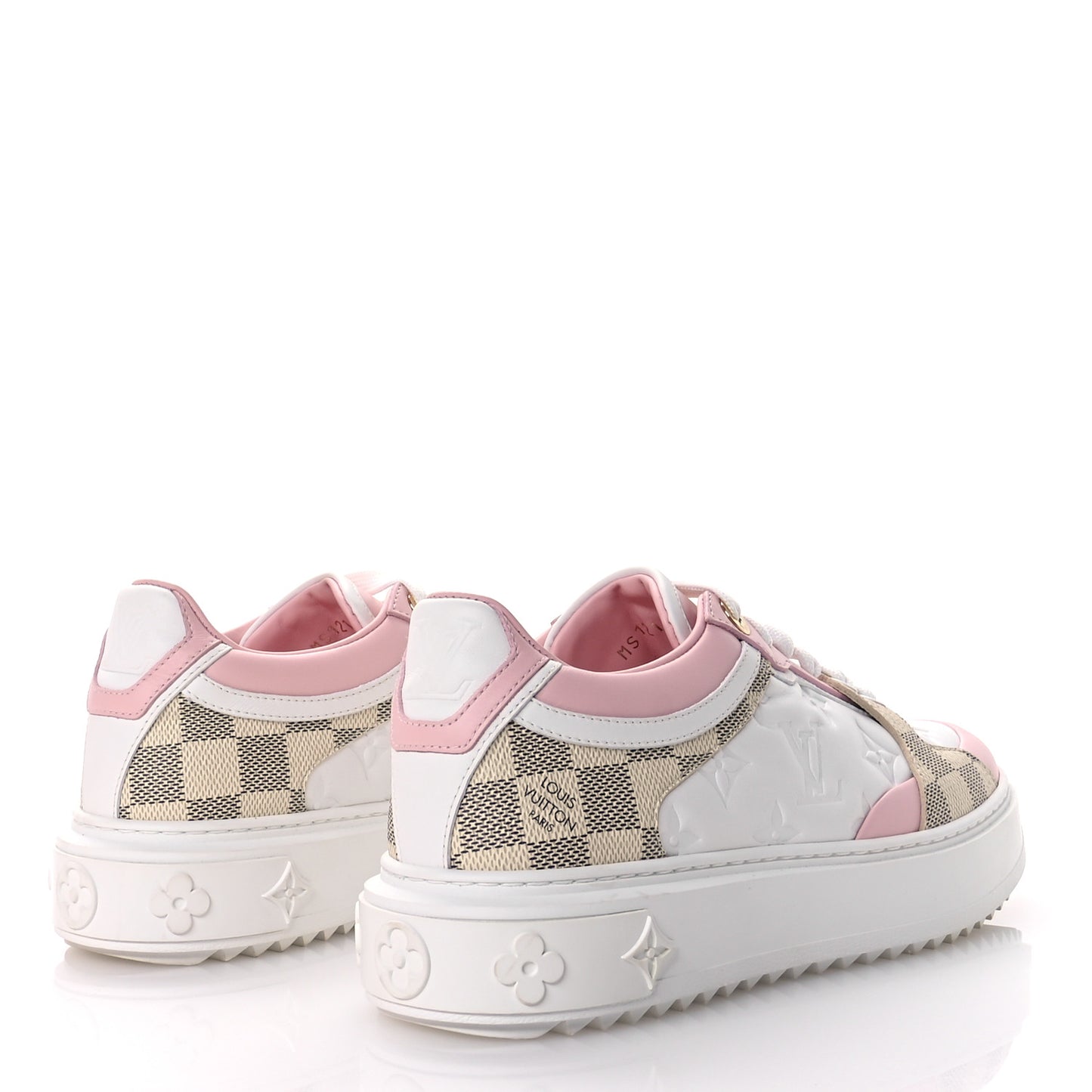 Monogram Embossed Calfskin Damier Azur Time Out Sneakers 37.5 Rose Clair Pink