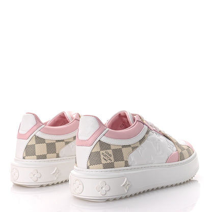 Louis Vuitton Monogram Embossed Calfskin Damier Azur Time Out Sneakers 37.5 Rose Clair Pink 5 of 10