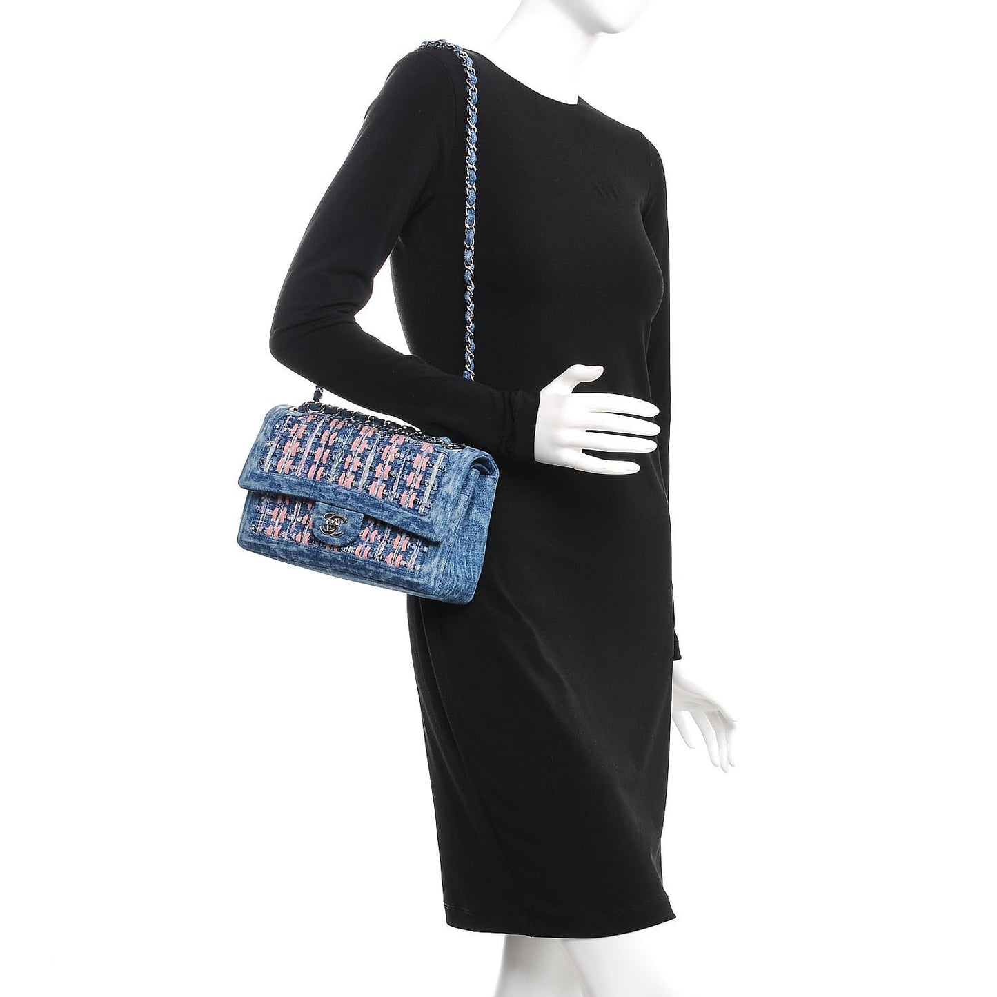 Denim Tweed Quilted Medium Double Flap Blue