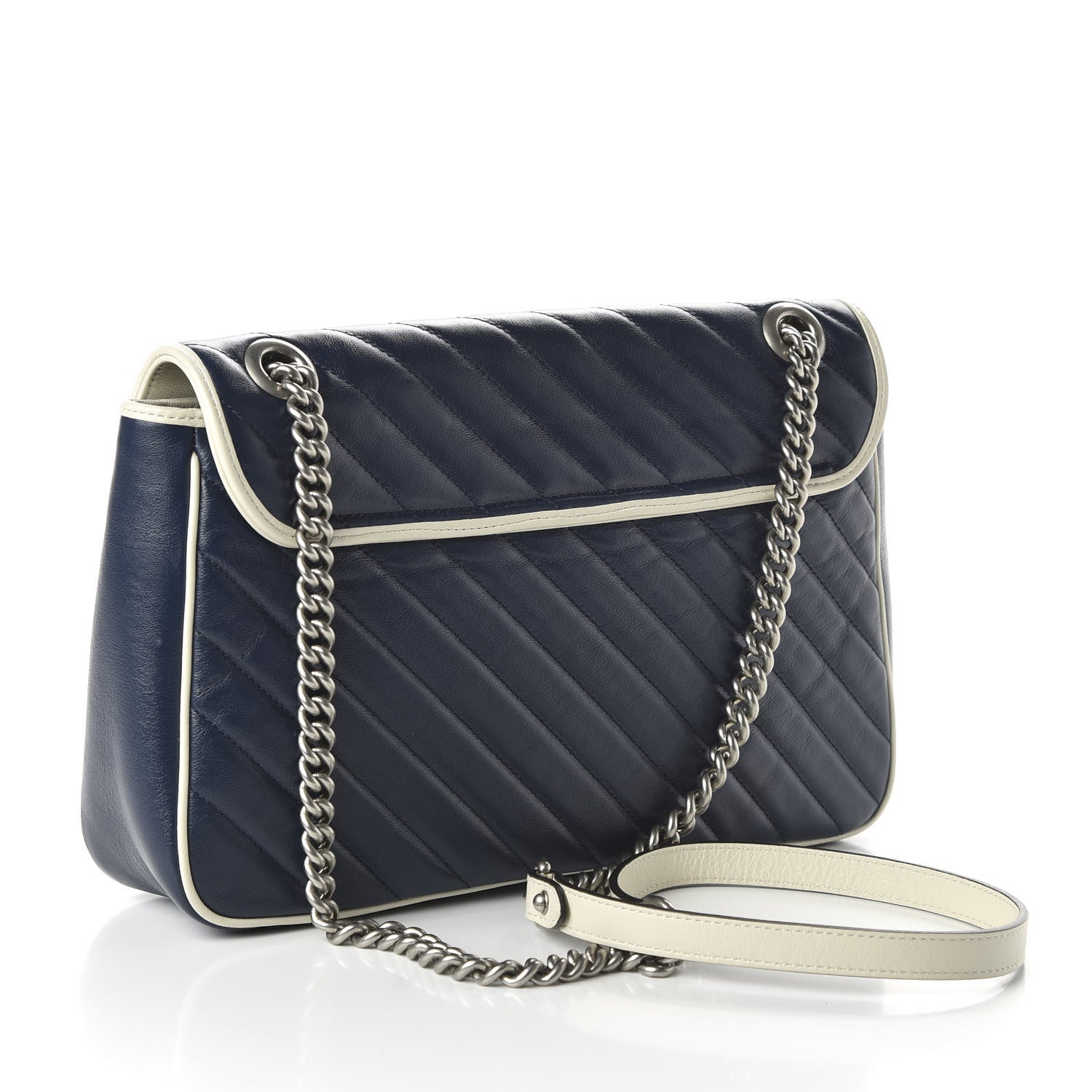 Gucci Vintage Effect Calfskin Matelasse Diagonal Medium Torchon GG Marmont Shoulder Bag Blue Agata Mystic White 3 of 10