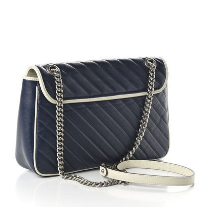 Gucci Vintage Effect Calfskin Matelasse Diagonal Medium Torchon GG Marmont Shoulder Bag Blue Agata Mystic White 3 of 10