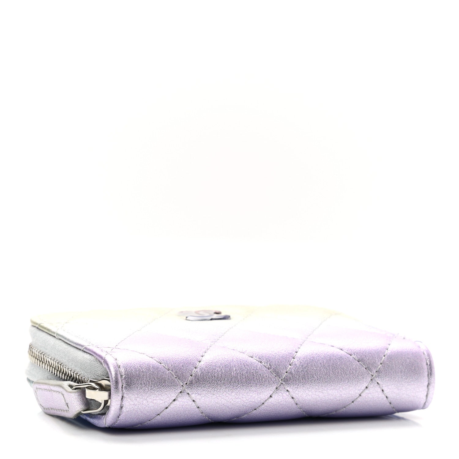 Chanel Gradient Metallic Calfskin Quilted Zip Around Coin Purse Wallet Silver Blue Yellow Purple 4 of 8