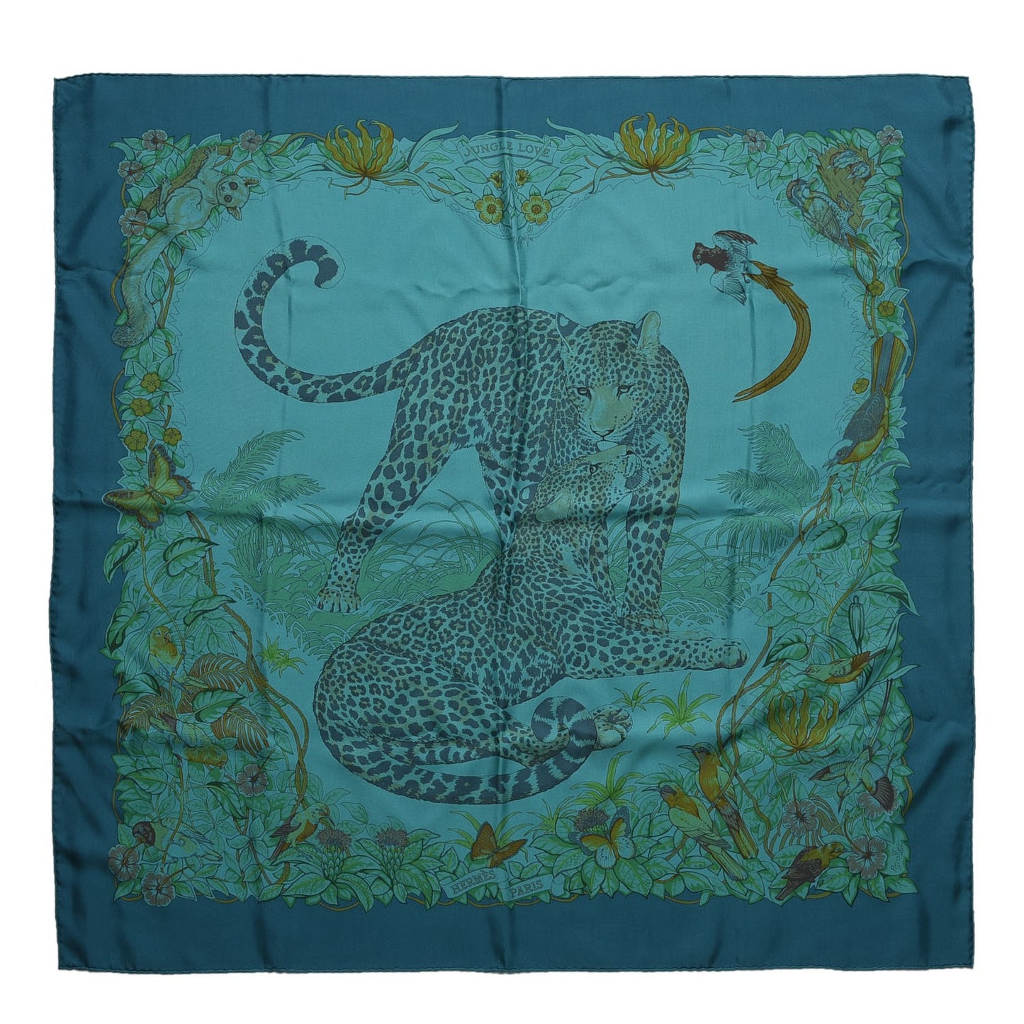 Silk Dip Dye Jungle Love Scarf 90 Menthol Canard Ocre