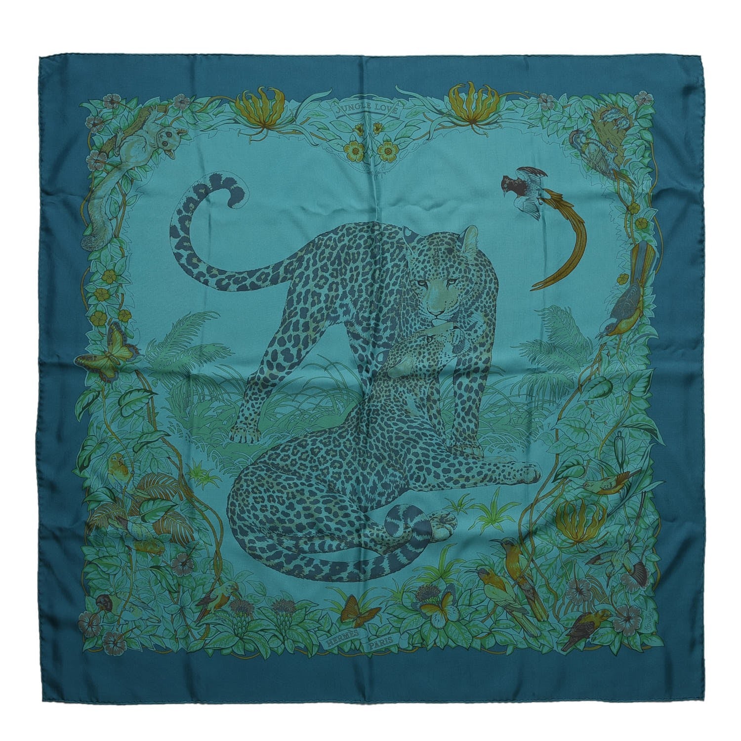 Hermes Silk Dip Dye Jungle Love Scarf 90 Menthol Canard Ocre 1 of 11