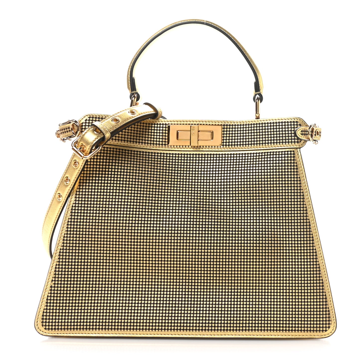 X VERSACE Vitello Laminato Nappa Perforated Fendace FF Baroque Medium Peekaboo I SEE U Satchel Gold
