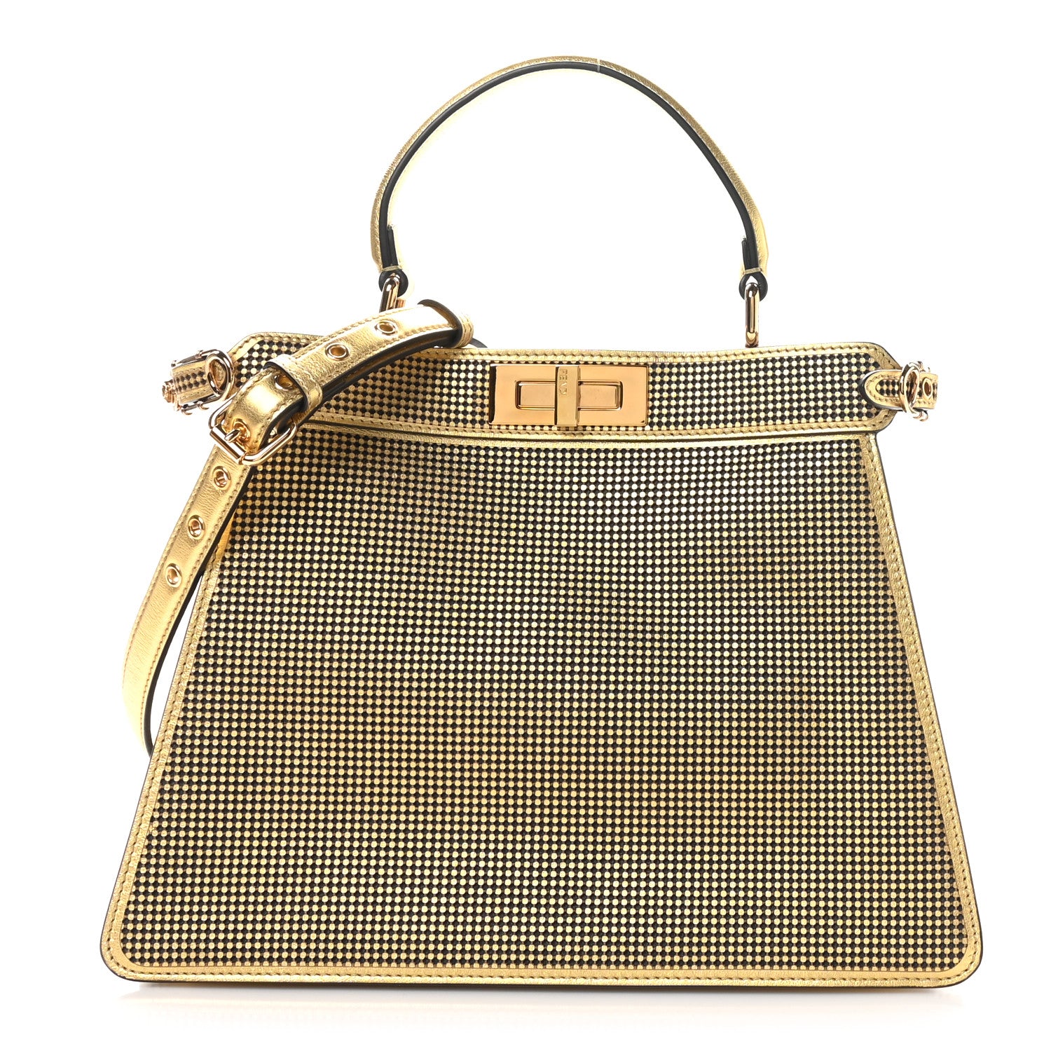 Fendi X VERSACE Vitello Laminato Nappa Perforated Fendace FF Baroque Medium Peekaboo I SEE U Satchel Gold 1 of 10