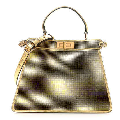 Fendi X VERSACE Vitello Laminato Nappa Perforated Fendace FF Baroque Medium Peekaboo I SEE U Satchel Gold 1 of 10