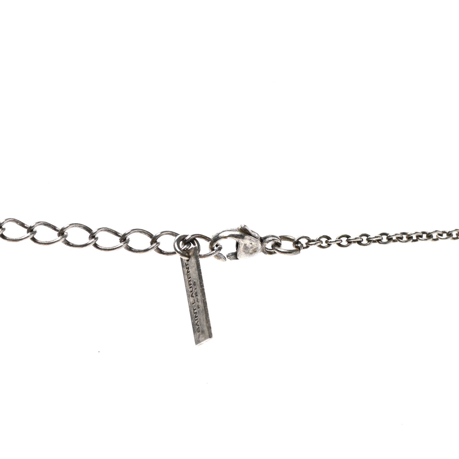 Saint Laurent Brass Skeleton Chain Necklace Silver 5 of 6
