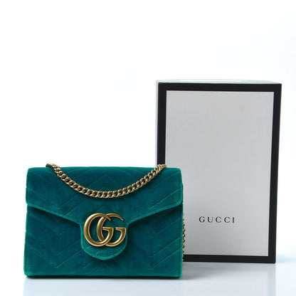 Gucci Velvet Matelasse GG Marmont Chain Wallet Pavone Cyan 10 of 10