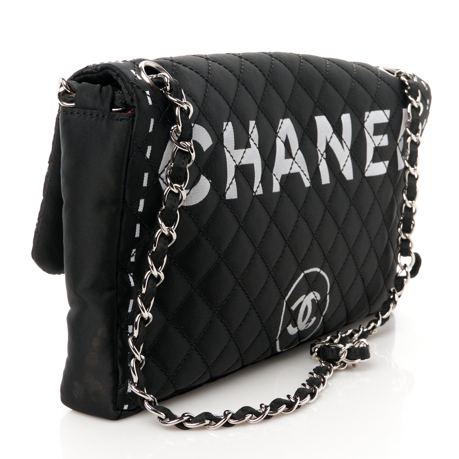 Chanel Nylon Quilted Logo Flap Black 3 of 11