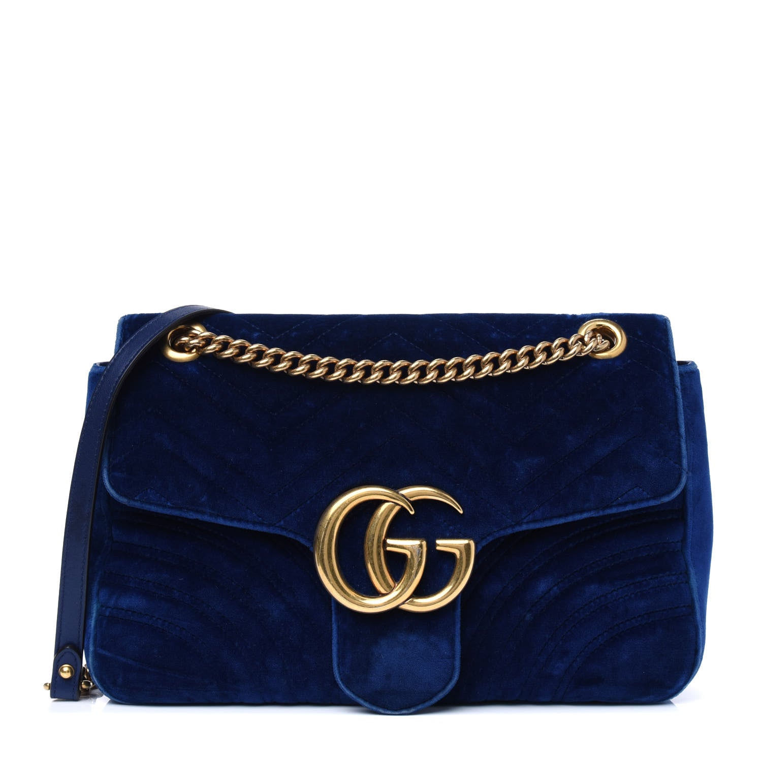 Gucci Velvet Matelasse Medium GG Marmont Shoulder Bag Cobalt Blue 1 of 4