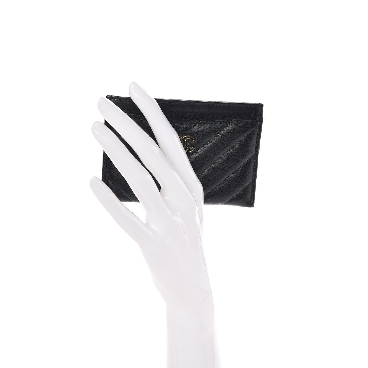 Lambskin Chevron Quilted Card Holder Black