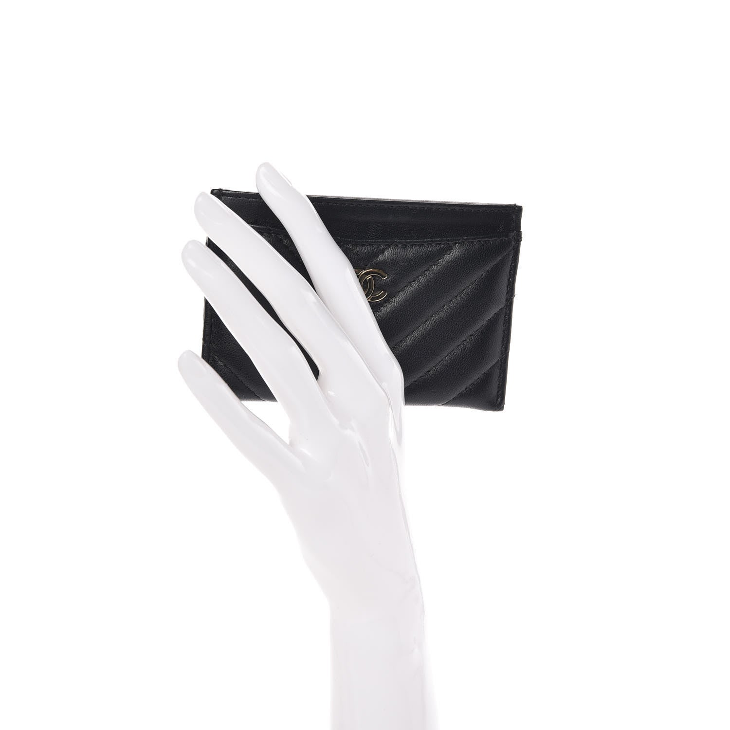 Chanel Lambskin Chevron Quilted Card Holder Black 2 of 9