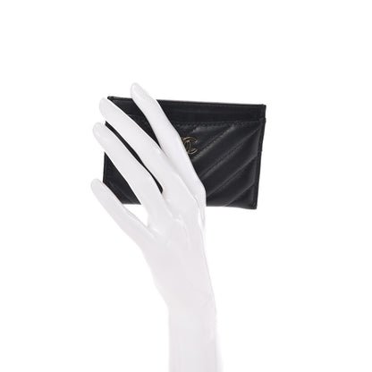 Chanel Lambskin Chevron Quilted Card Holder Black 2 of 9