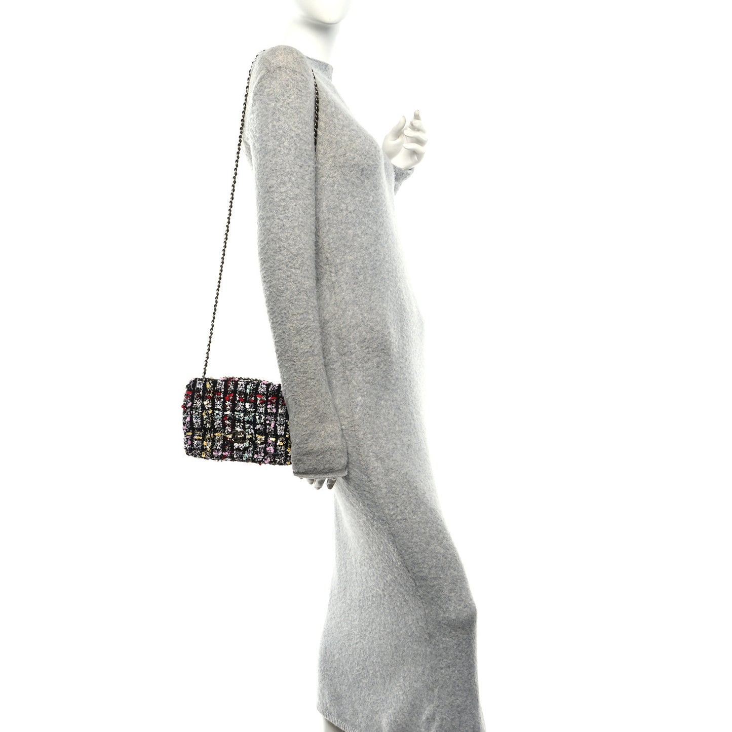 Tweed Sequin Small Single Flap Black Red Multicolor