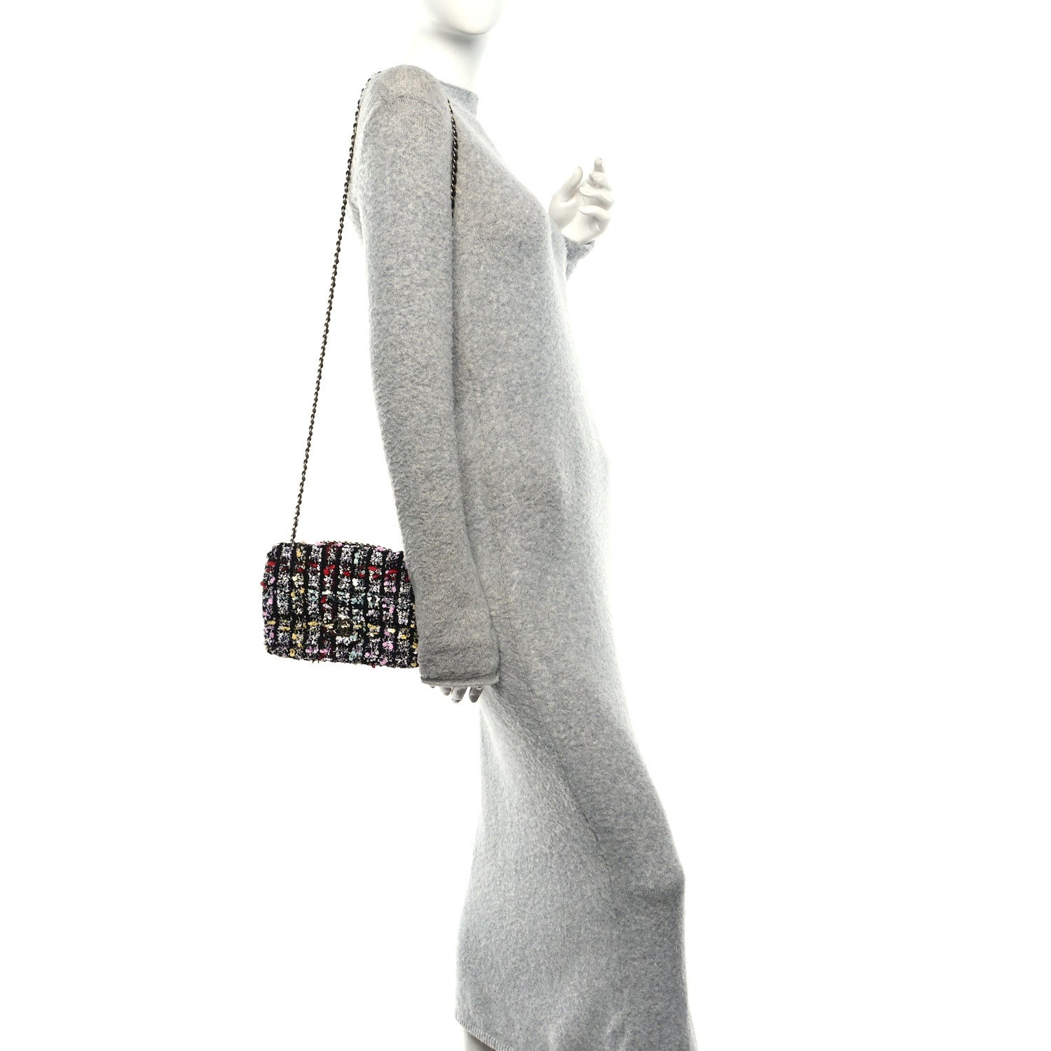 Chanel Tweed Sequin Small Single Flap Black Red Multicolor 2 of 11