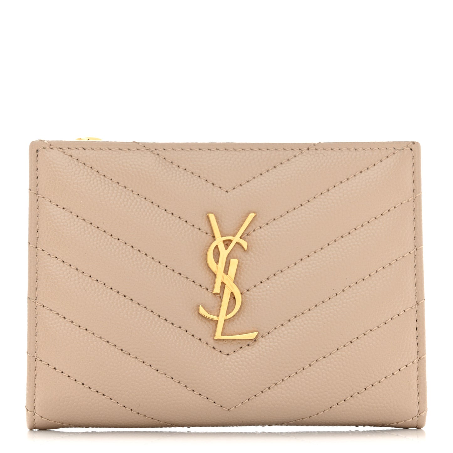 Grain De Poudre Matelasse Chevron Monogram Zipped Card Case Dark Beige