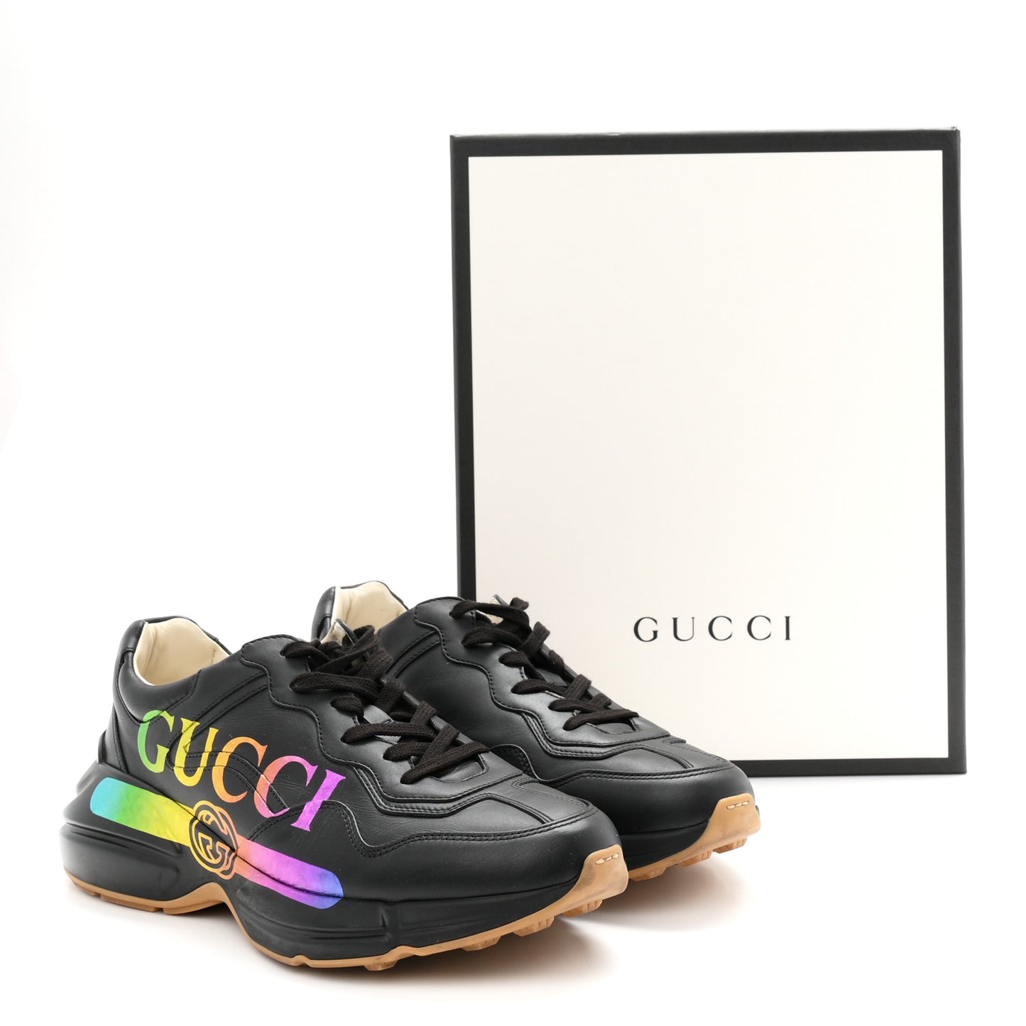 Calfskin Iridescent Logo Mens Rhyton Sneakers 9 Black