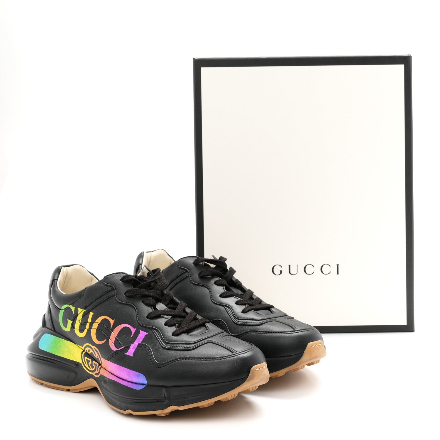 Gucci Calfskin Iridescent Logo Mens Rhyton Sneakers 9 Black 10 of 10