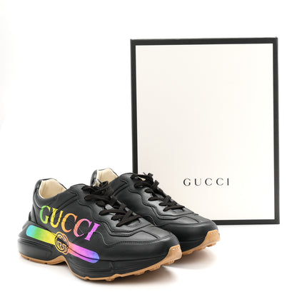 Gucci Calfskin Iridescent Logo Mens Rhyton Sneakers 9 Black 10 of 10