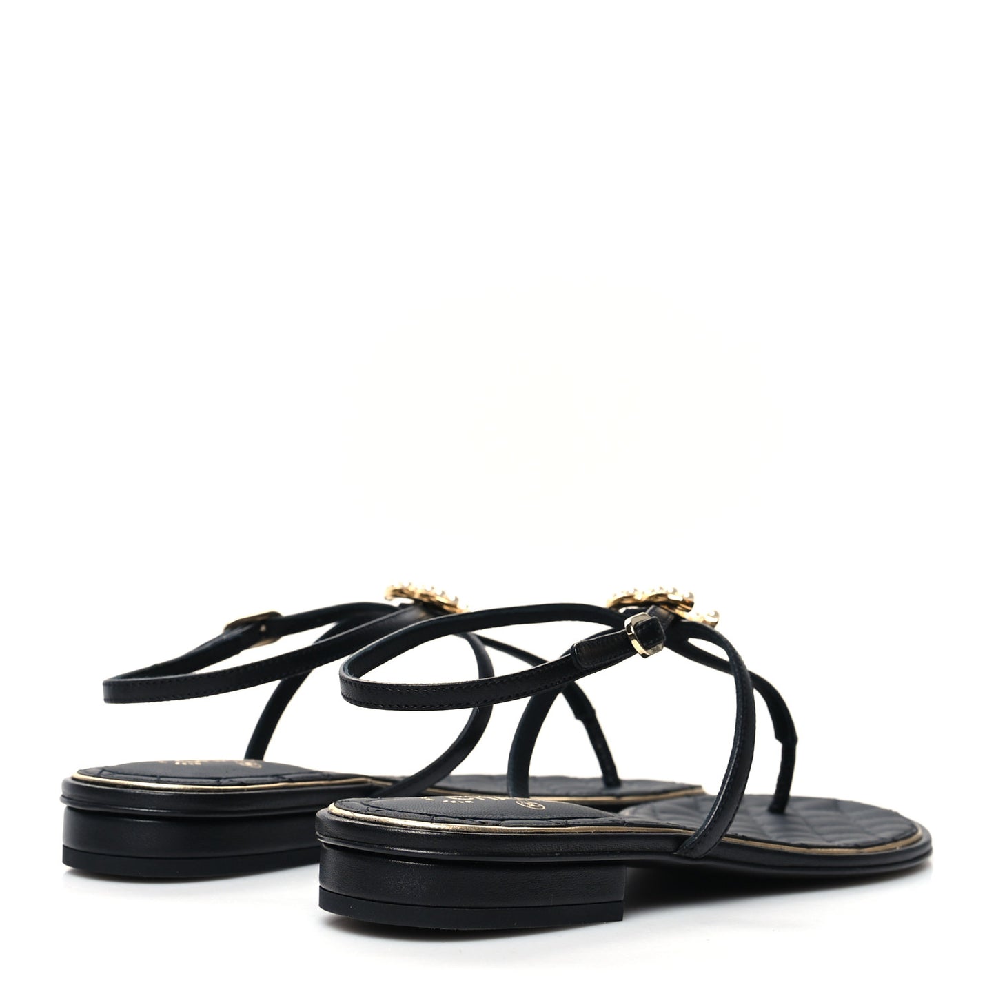 Lambskin Pearl CC Thong Sandals 36 Black Gold