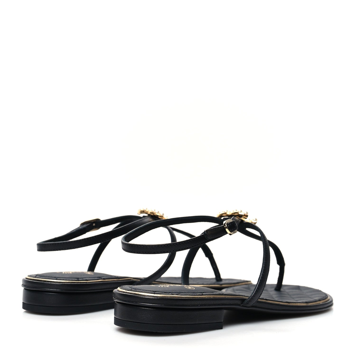 Chanel Lambskin Pearl CC Thong Sandals 36 Black Gold 4 of 7