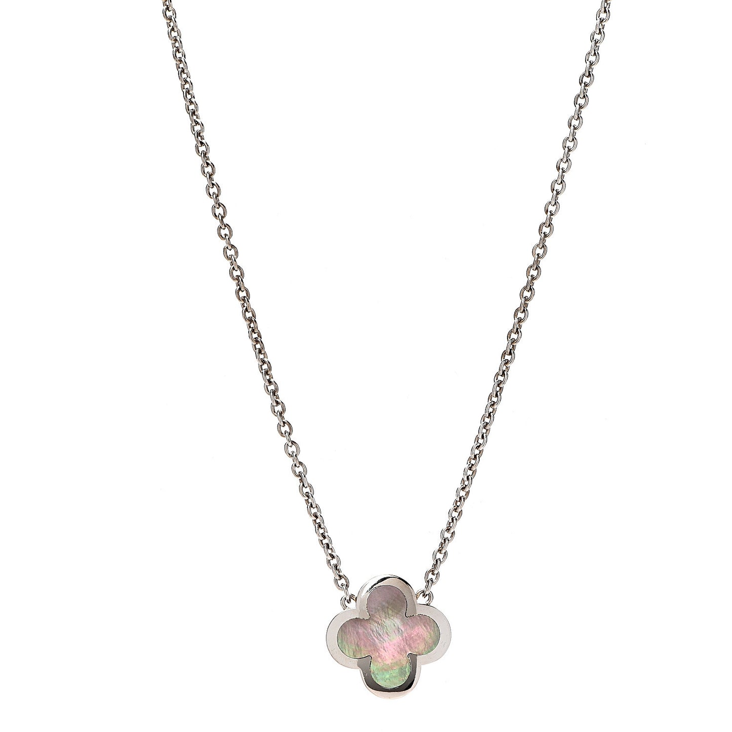 18K White Gold Gray Mother of Pearl Pure Alhambra Pendant Necklace