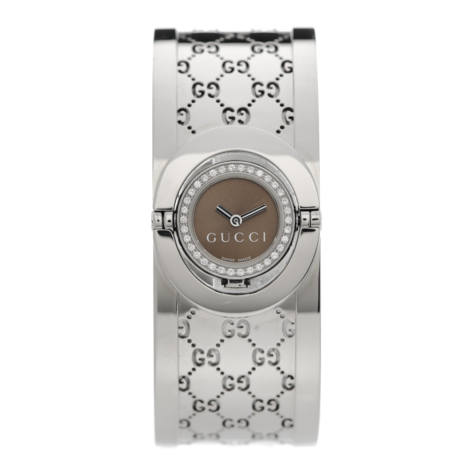 Gucci Stainless Steel Diamond Bezel 23mm Twirl Quartz Watch Brown 1 of 5
