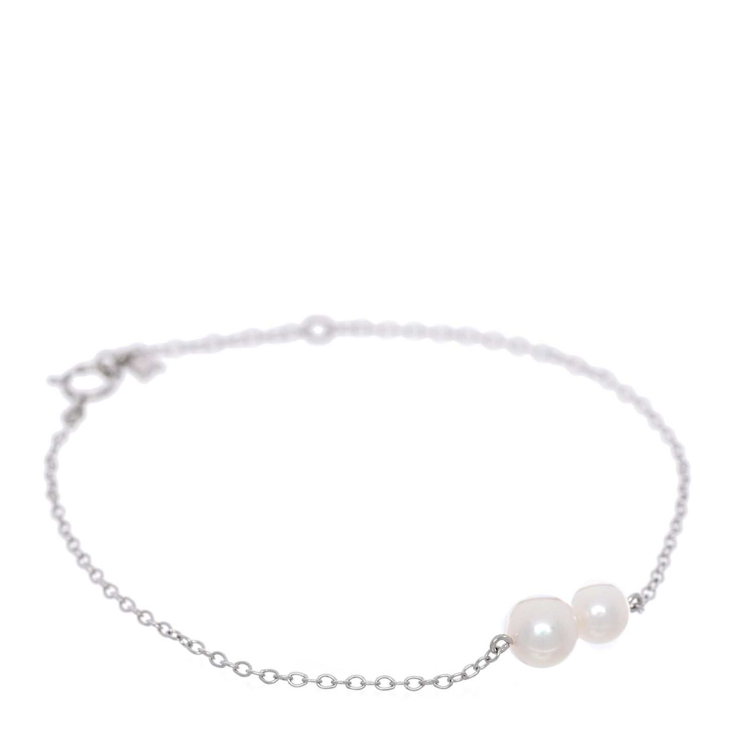 18K White Gold Akoya Cultured Two Pearl Station Bracelet