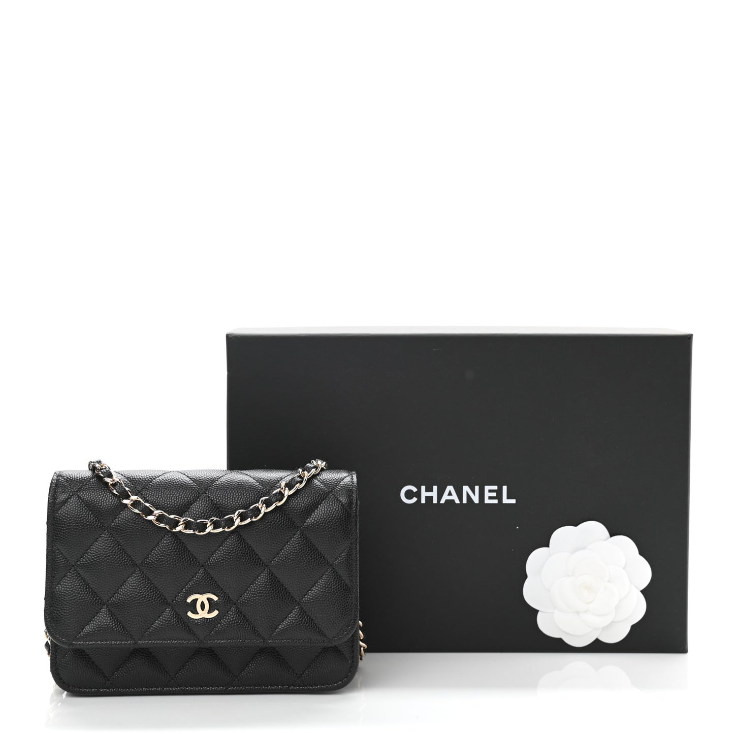 Caviar Quilted Mini Wallet On Chain WOC Black