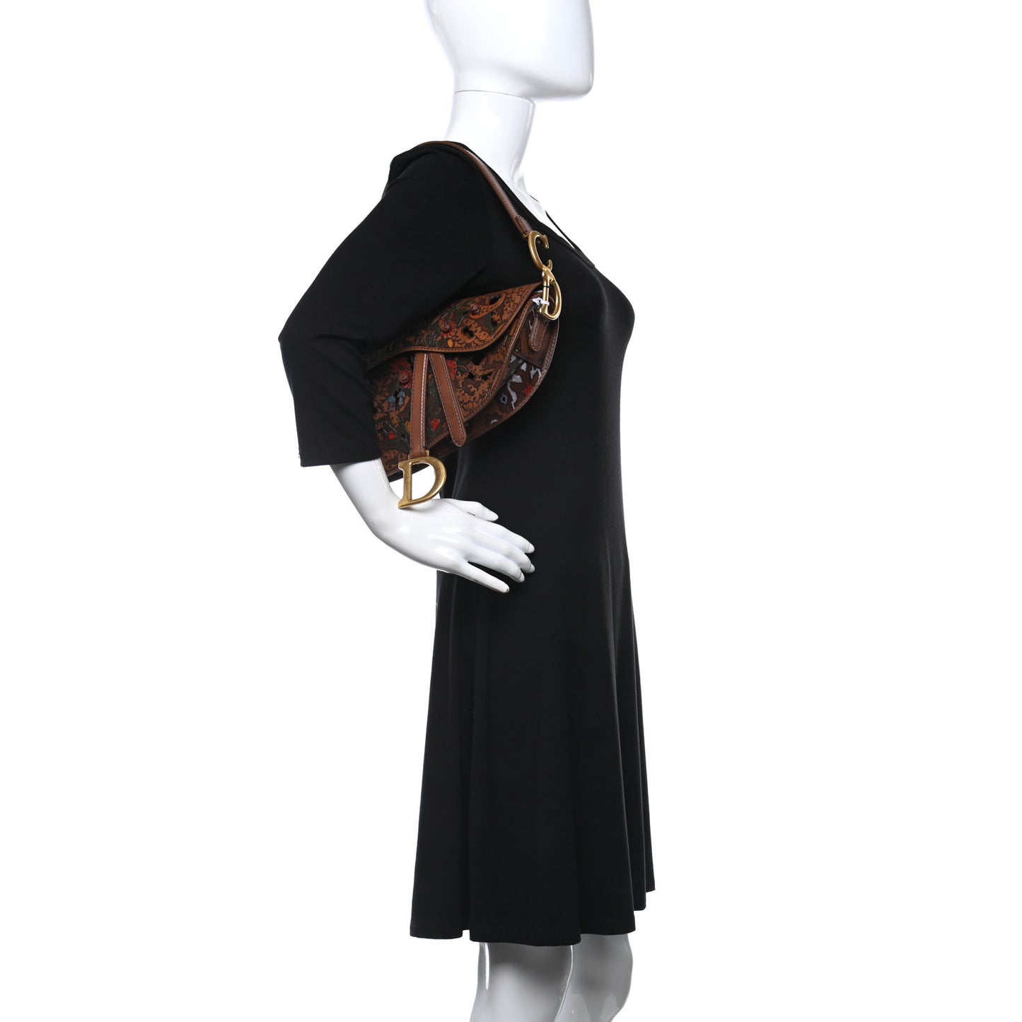 Calfskin Laser Cut Saddle Bag Brown Multicolor