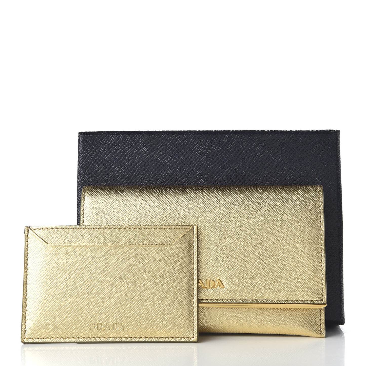 Saffiano Metal Bar Flap Wallet Platino