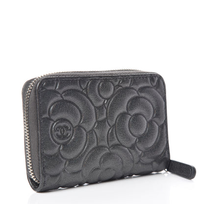 Chanel Goatskin Camellia Embossed Zip Coin Purse Anthracite 3 of 8