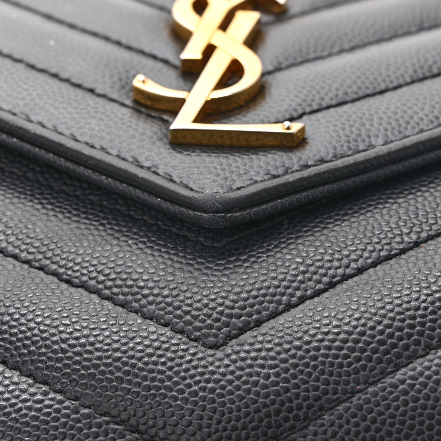 Saint Laurent Grain De Poudre Matelasse Chevron Monogram Chain Wallet Black 13 of 15