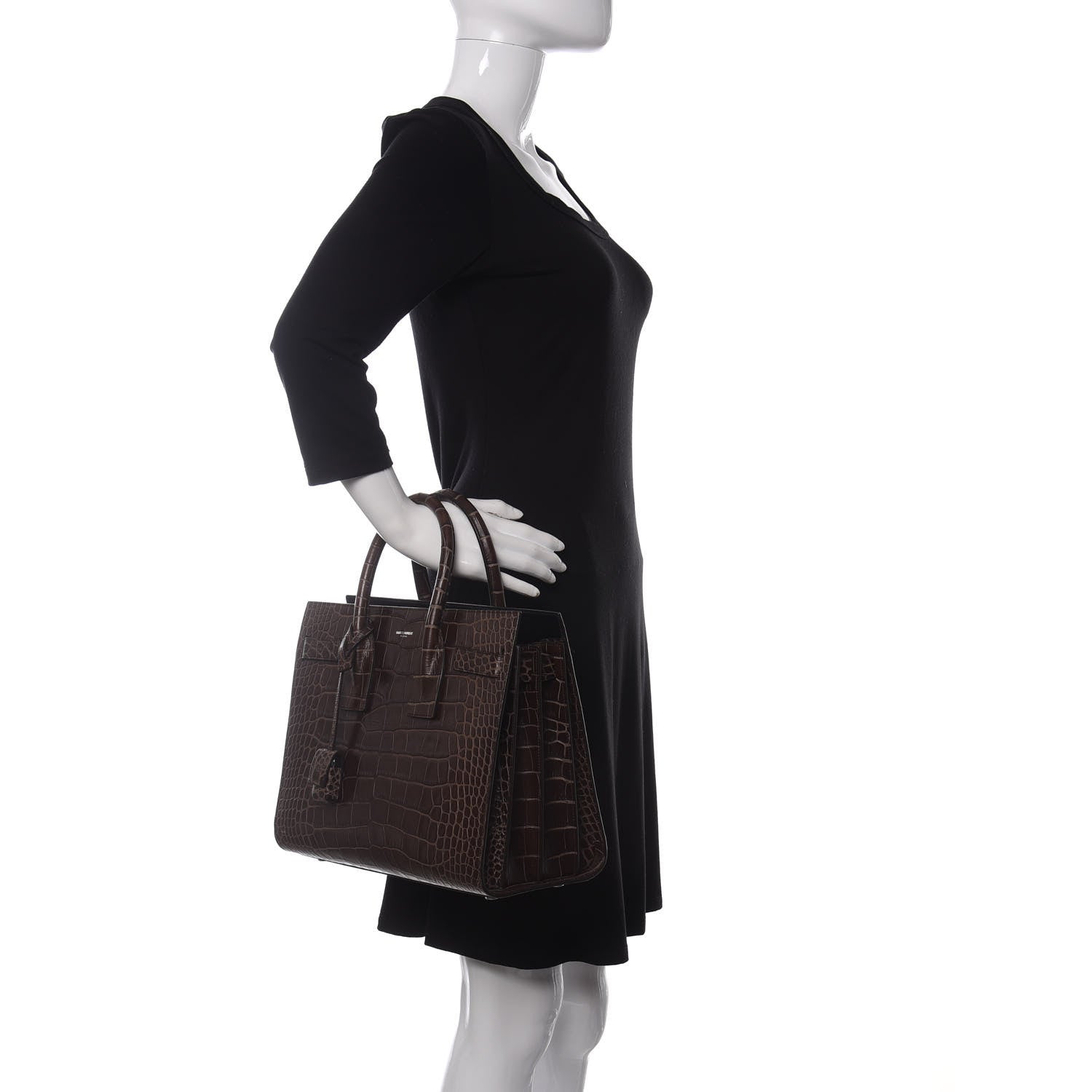 Saint Laurent Calfskin Crocodile Embossed Small Sac De Jour Brown 2 of 9