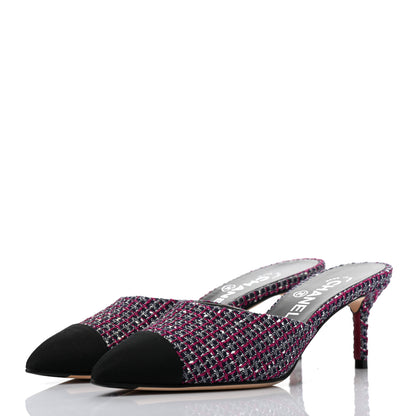 Chanel Tweed Grosgrain CC Mules 36.5 Purple Navy Grey Black 3 of 10