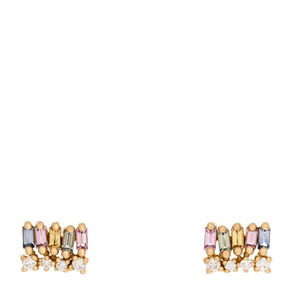 Suzanne Kalan 18K Rose Gold Diamond Sapphire Pastel Short Stack Stud Earrings 1 of 3