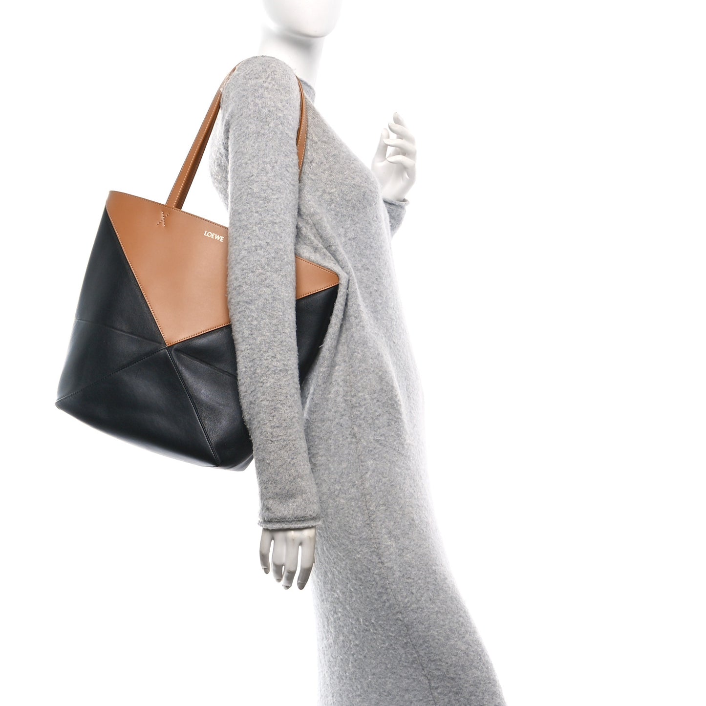 Shiny Calfskin Medium Puzzle Fold Tote Warm Desert Black