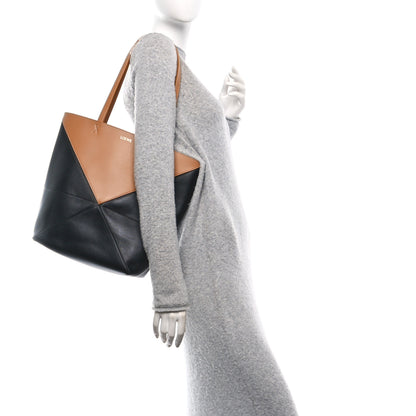 Loewe Shiny Calfskin Medium Puzzle Fold Tote Warm Desert Black 2 of 9