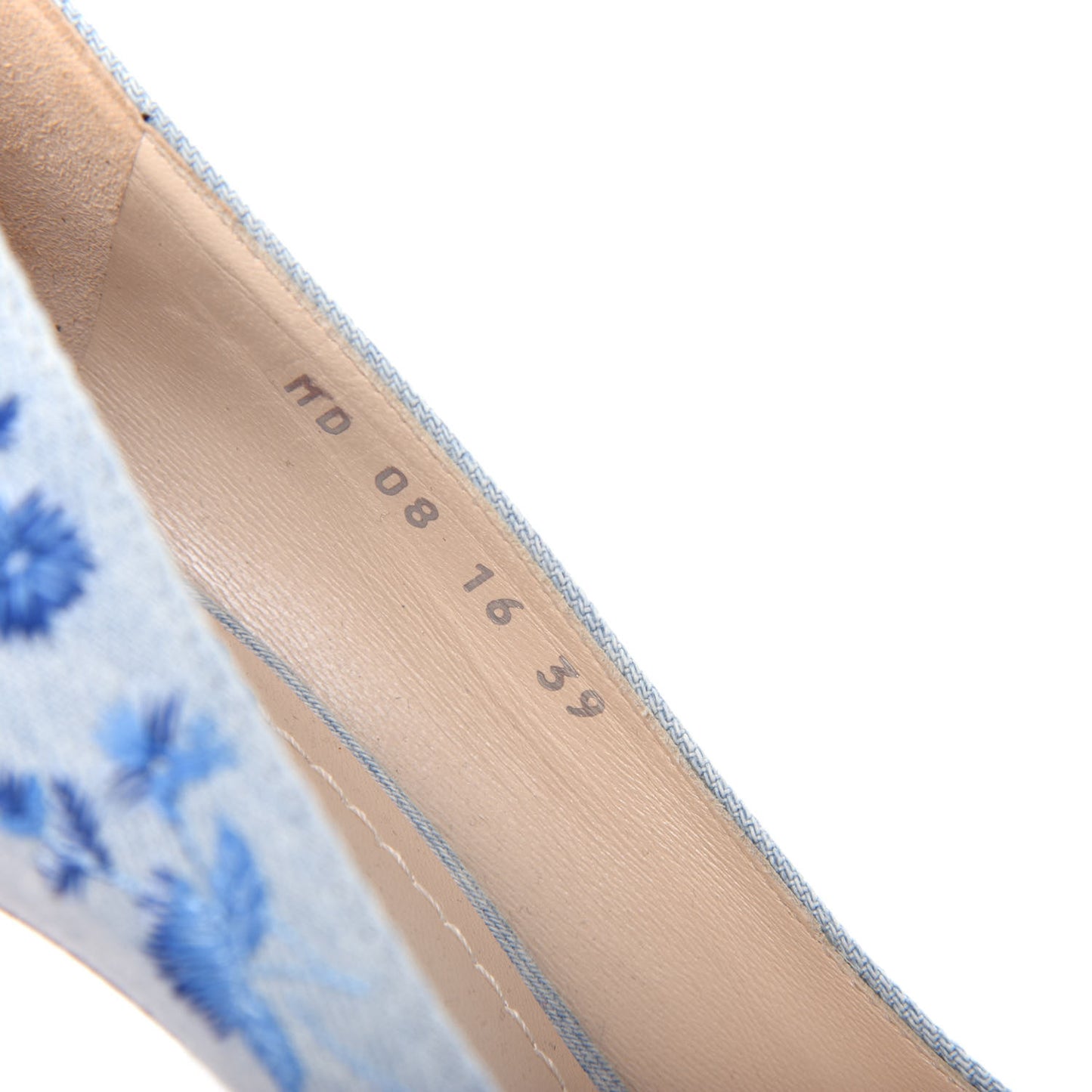 Denim Embroidered Pumps 39 Light Blue