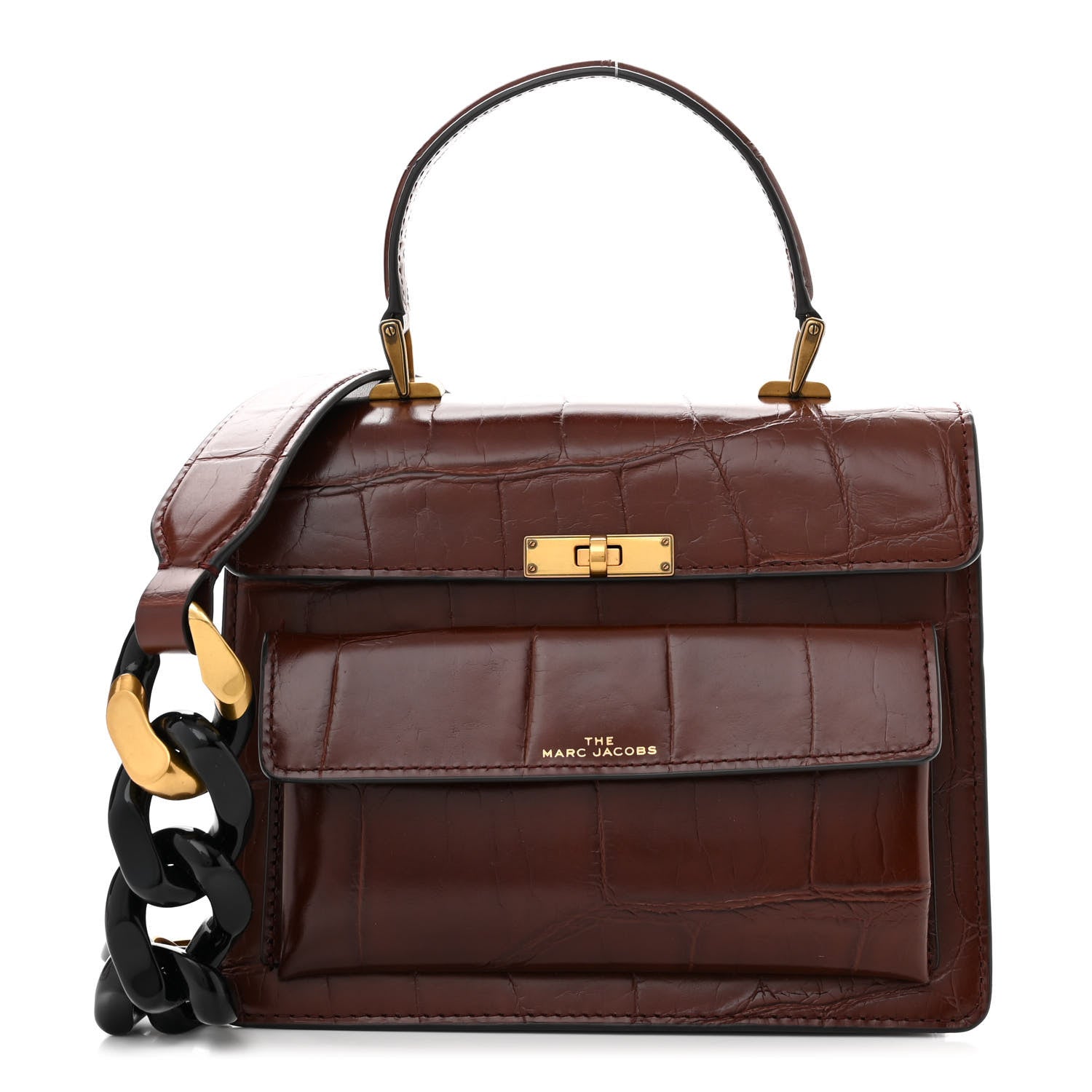 Marc Jacobs MARC JACOBS Calfskin Crocodile Embossed Uptown Shoulder Bag Brown 1 of 10