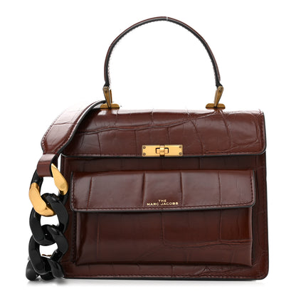 Marc Jacobs MARC JACOBS Calfskin Crocodile Embossed Uptown Shoulder Bag Brown 1 of 10
