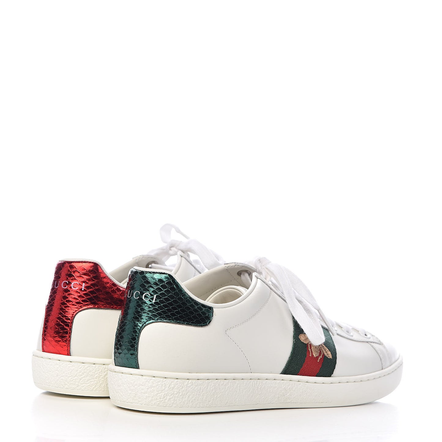 Calfskin Ayers Bee Embroidered Womens Ace Sneakers 37.5 White Green
