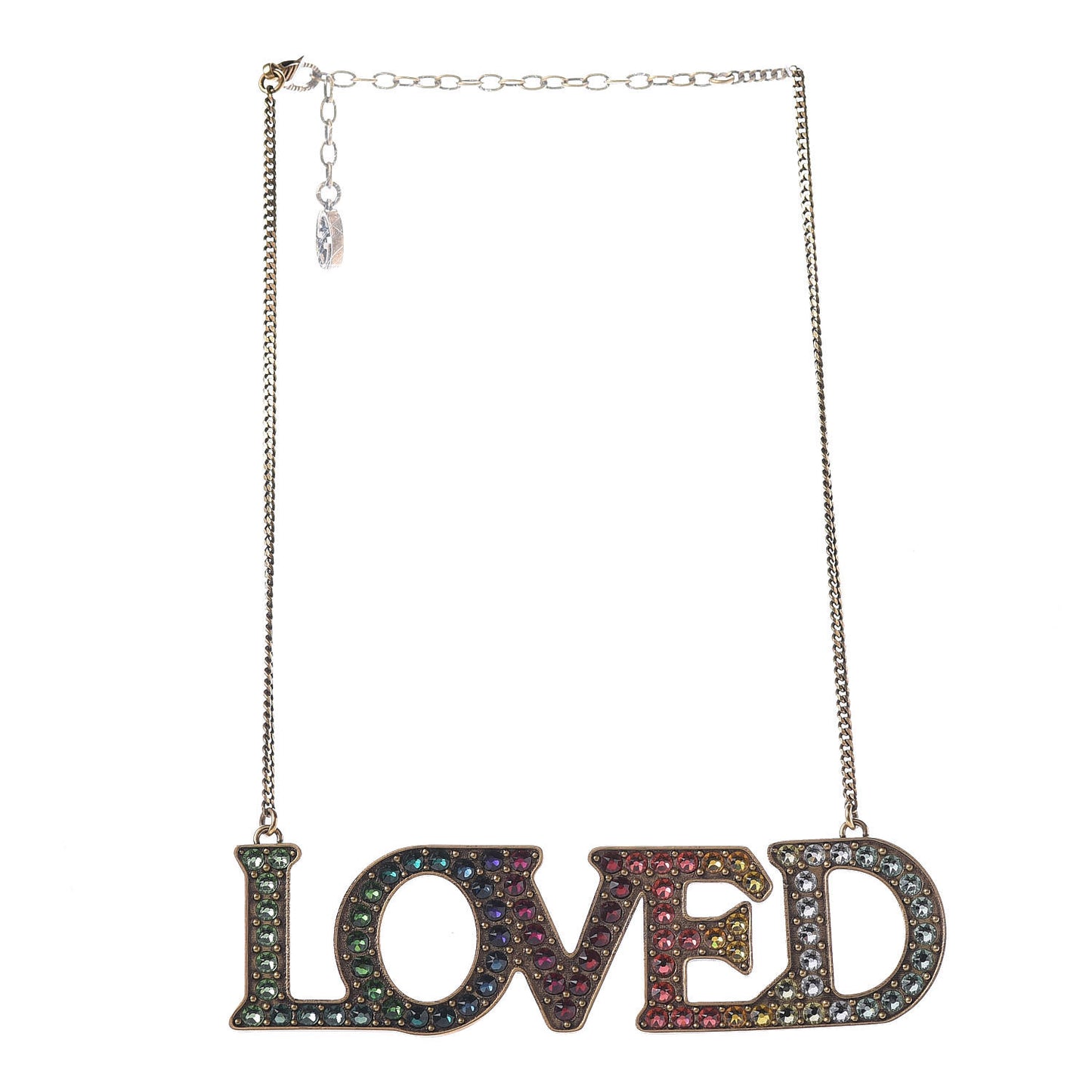Metal Crystal Loved Short Necklace Aged Gold