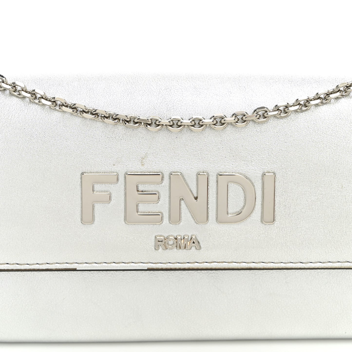 Metallic Calfskin Continental Wallet On Chain Argento