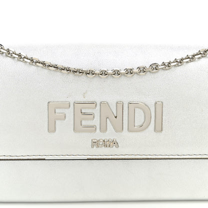 Fendi Metallic Calfskin Continental Wallet On Chain Argento 7 of 9