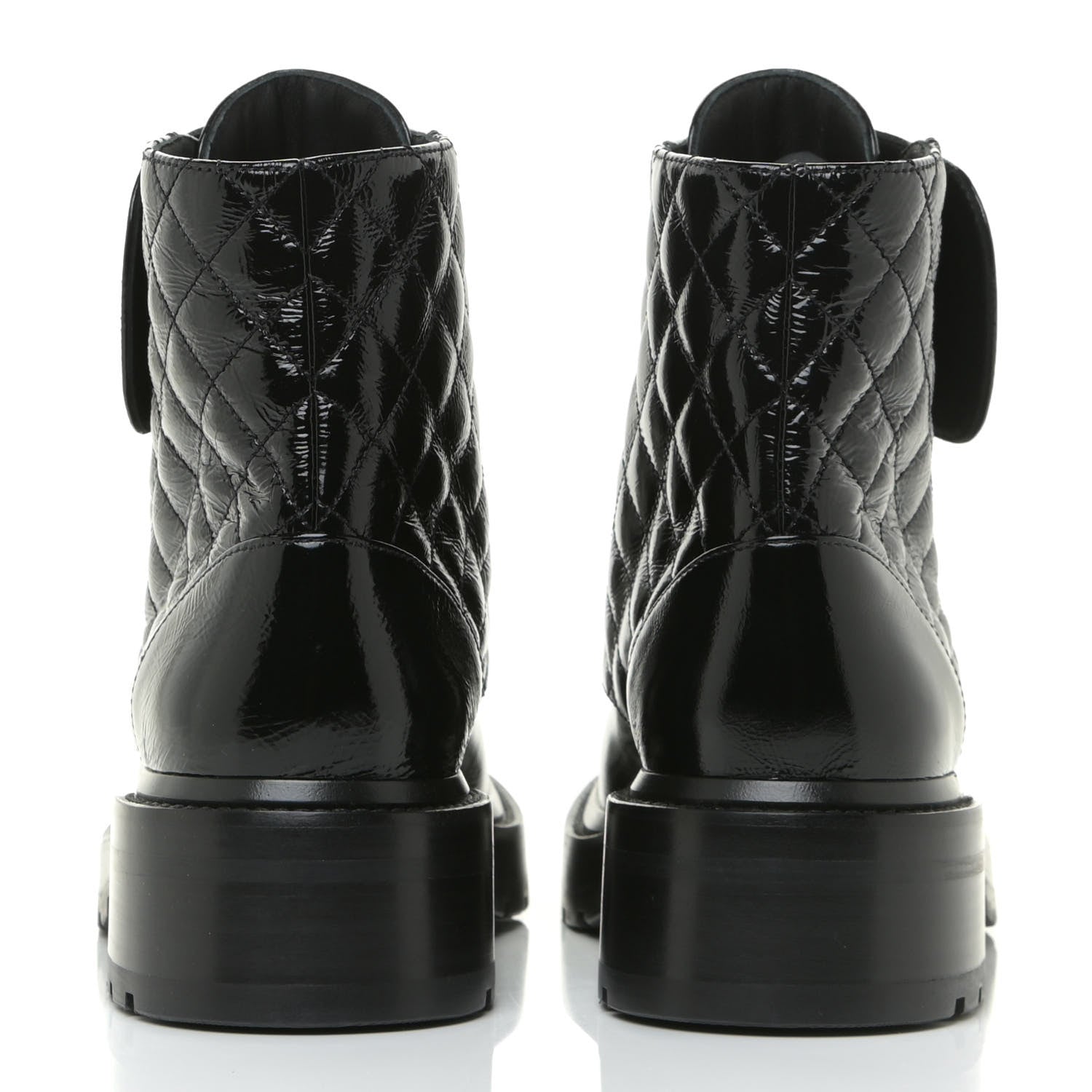 Chanel Shiny Calfskin Quilted Lace Up Combat Boots 37.5 Black 4 of 15
